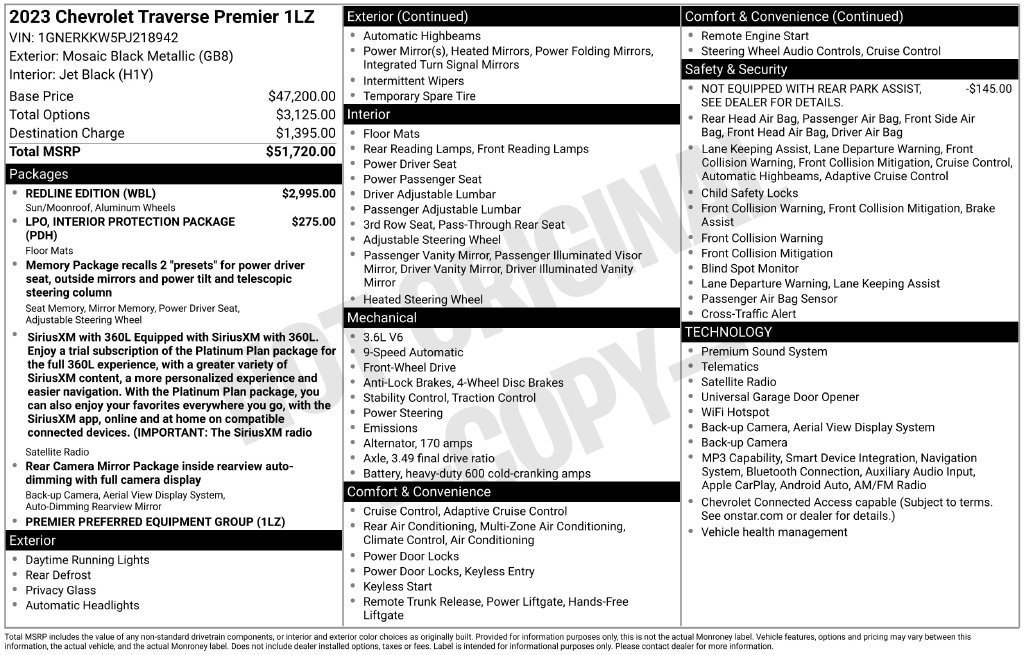 Used 2023 Chevrolet Traverse Premier w/ Redline Edition FWD image 10