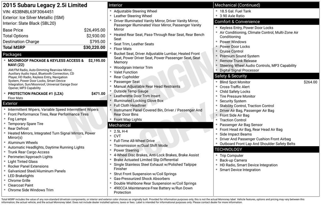 Used 2015 Subaru Legacy 2.5i Limited image 3