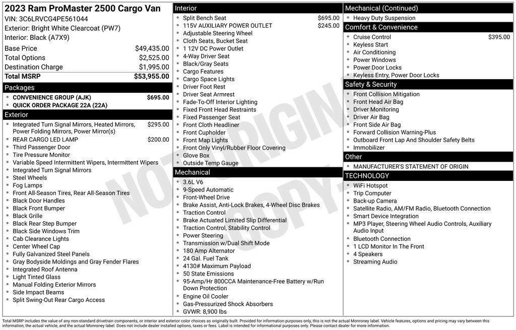 Used 2023 RAM ProMaster 2500 w/ Convenience Group FWD image 16