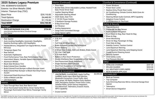 Used 2025 Subaru Legacy Premium w/ Popular Package #1A AWD/4WD image 5