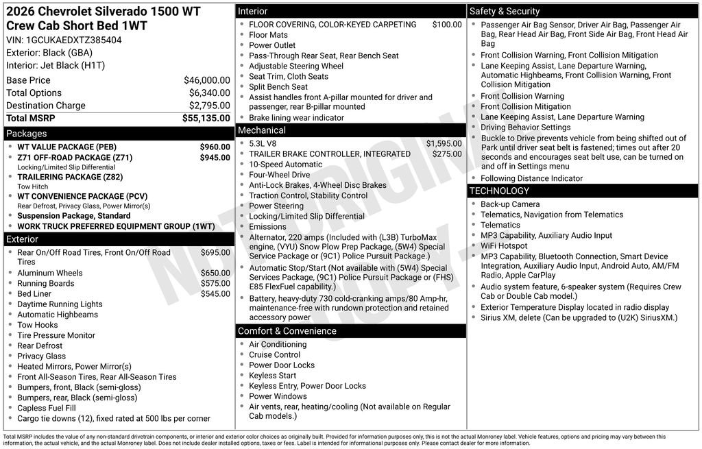 New 2026 Chevrolet Silverado 1500 W/T w/ WT Value Package AWD/4WD image 45
