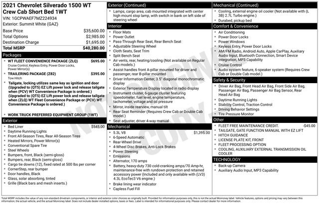 Used 2021 Chevrolet Silverado 1500 W/T w/ WT Fleet Convenience Package RWD image 33