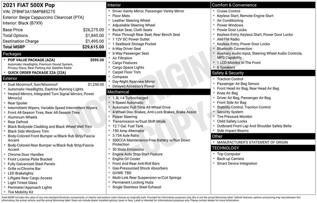 Used 2021 FIAT 500X Pop w/ Pop Value Package image 9