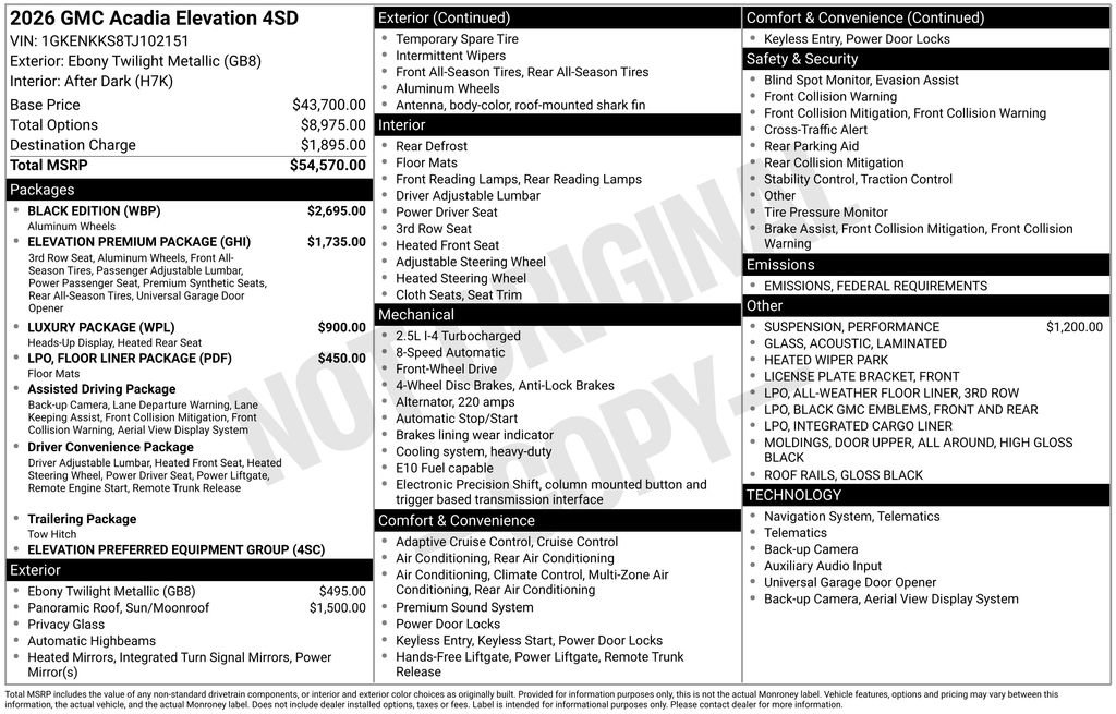 New 2026 GMC Acadia Elevation w/ Black Edition image 7