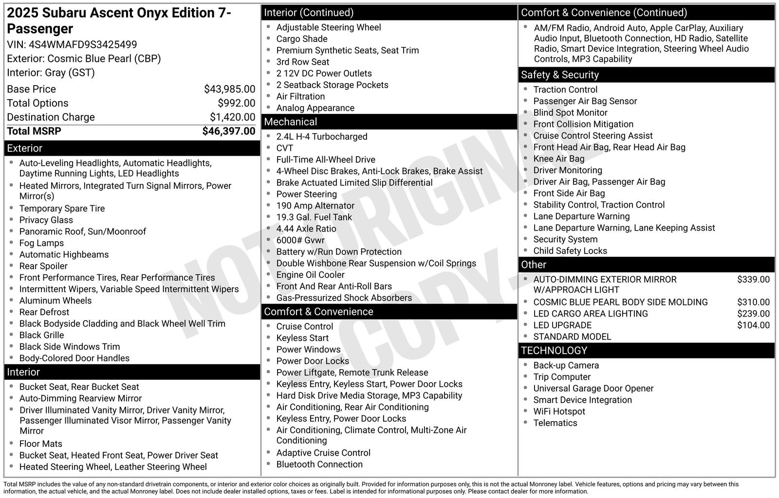 Certified 2025 Subaru Ascent Onyx Edition image 11