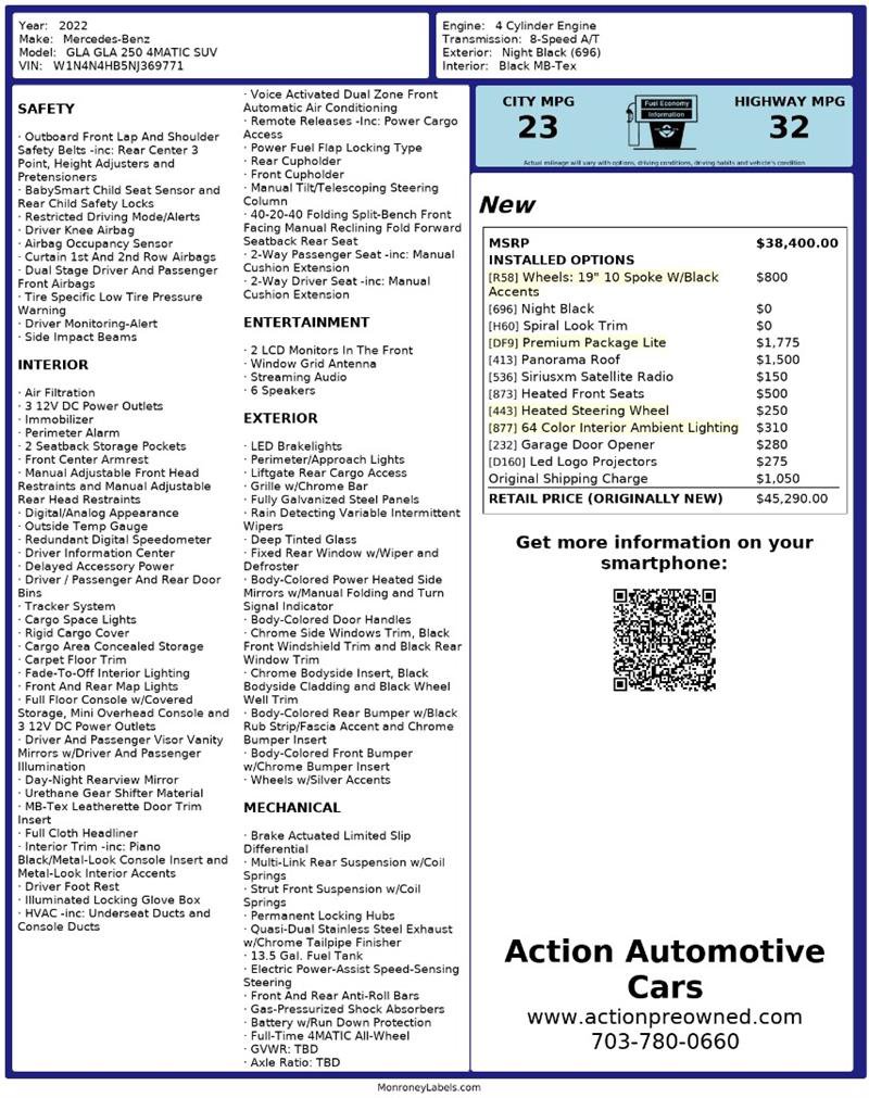 Used 2022 Mercedes-Benz GLA 250 4MATIC w/ Premium Package Lite image 2