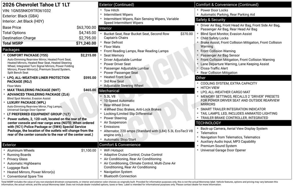 New 2026 Chevrolet Tahoe LT w/ Comfort Package RWD image 15