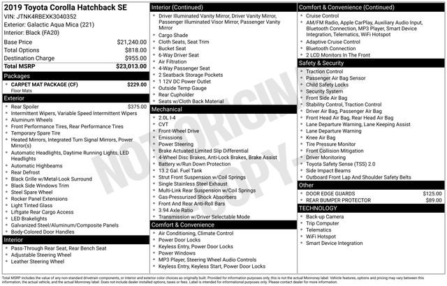 Used 2019 Toyota Corolla SE w/ Carpet Mat Package image 30