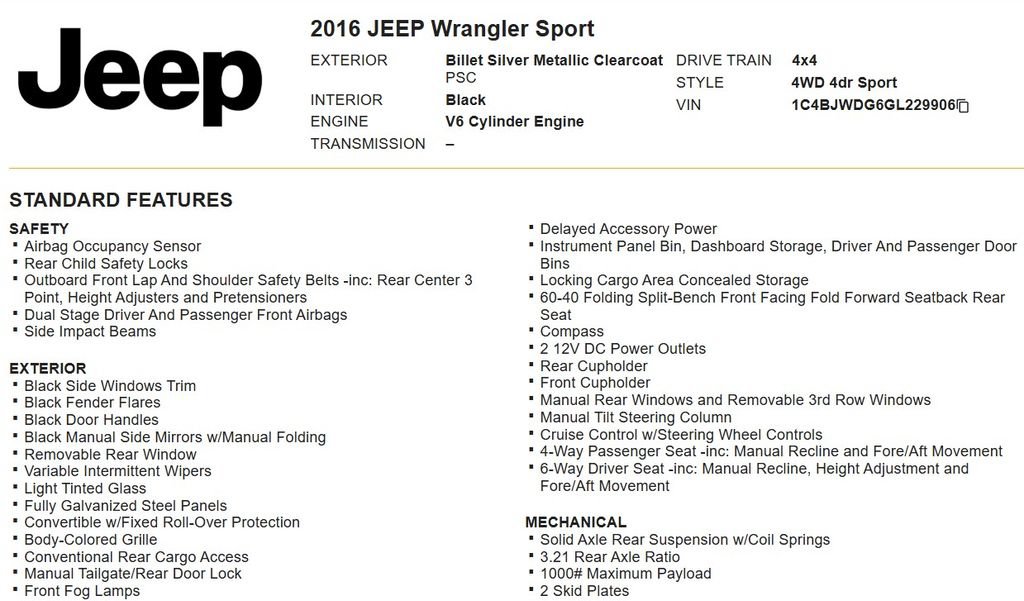 Used 2016 Jeep Wrangler Unlimited Sport w/ Quick Order Package 24S AWD/4WD image 18