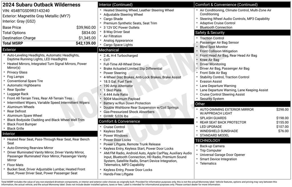 Certified 2024 Subaru Outback Wilderness AWD/4WD image 38