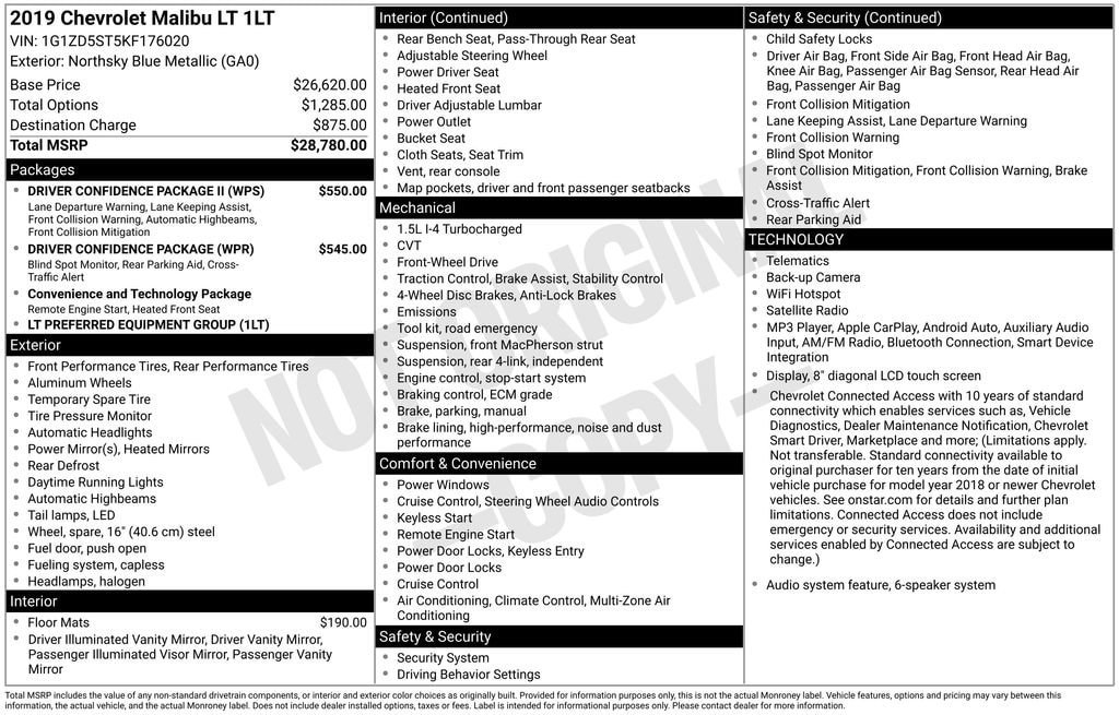 Used 2019 Chevrolet Malibu LT w/ Driver Confidence Package II FWD image 11