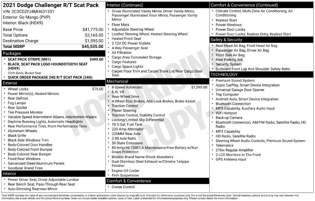 Used 2021 Dodge Challenger R/T Scat Pack w/ Scat Pack Stripe RWD image 40