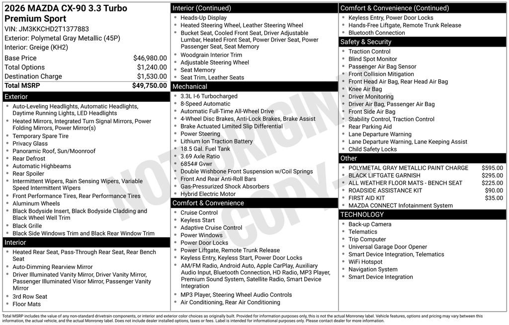 New 2026 MAZDA CX-90 3.3 Turbo w/ Premium Sport Pkg AWD/4WD image 39
