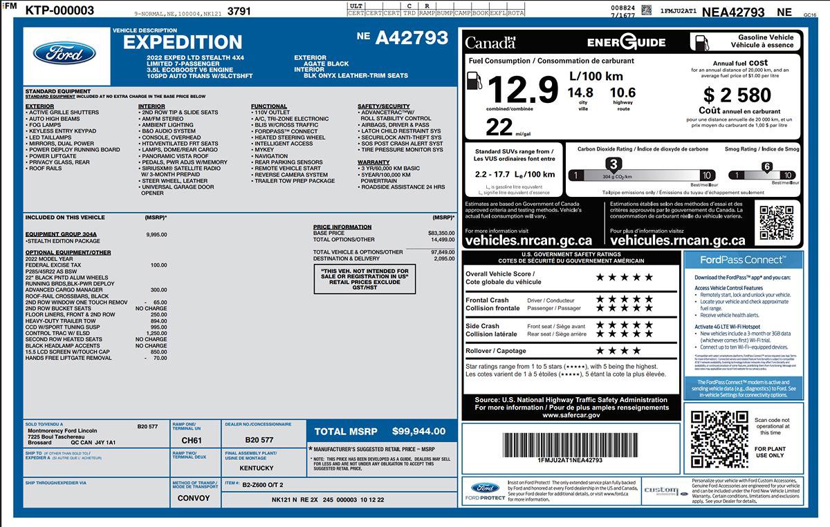 Used 2022 Ford Expedition Limited w/ Equipment Group 304A AWD/4WD image 2