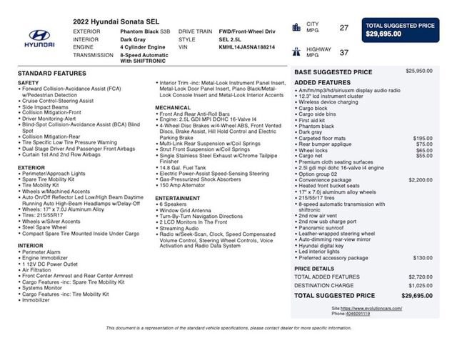 Used 2022 Hyundai Sonata SEL w/ Convenience Package FWD image 3