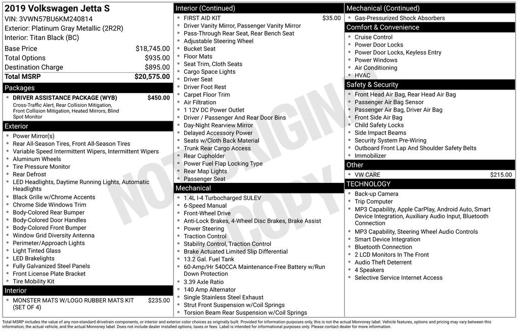 Used 2019 Volkswagen Jetta S w/ Driver Assistance Package FWD image 6