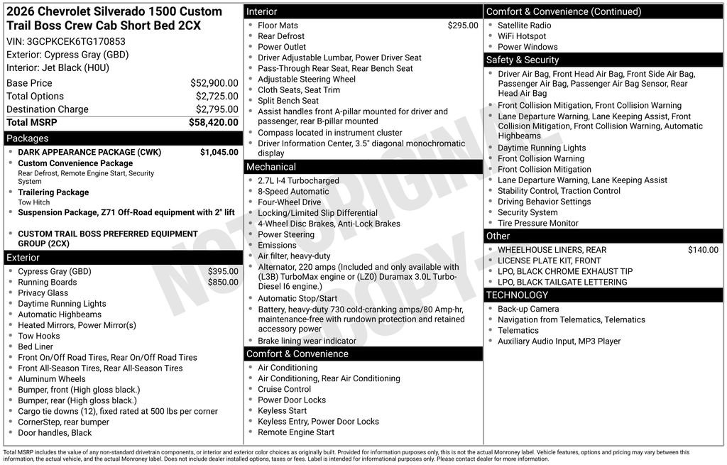 New 2026 Chevrolet Silverado 1500 Custom Trail Boss w/ Dark Appearance Package image 33
