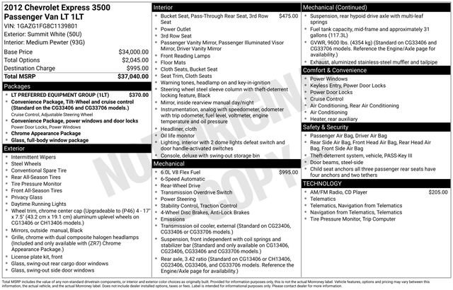 Used 2012 Chevrolet Express 3500 LT w/ LT Preferred Equipment Group RWD image 7