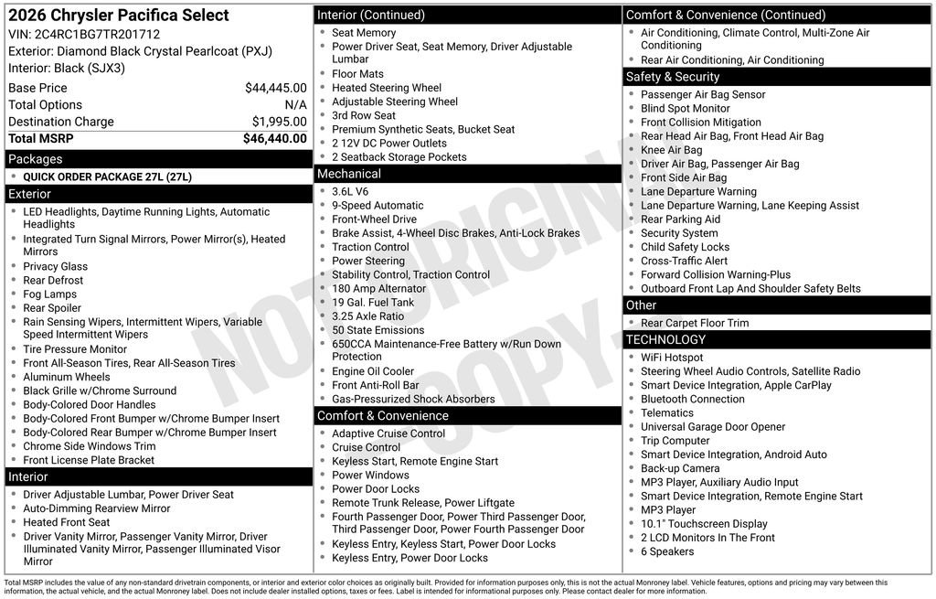 Used 2026 Chrysler Pacifica Select FWD image 35