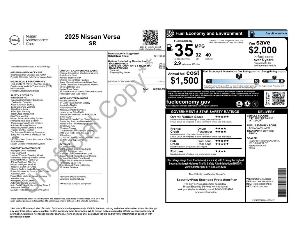 Certified 2025 Nissan Versa SR w/ Trunk Package FWD image 3