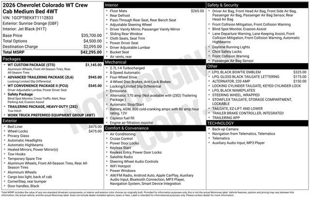 New 2026 Chevrolet Colorado W/T w/ WT Custom Package image 2
