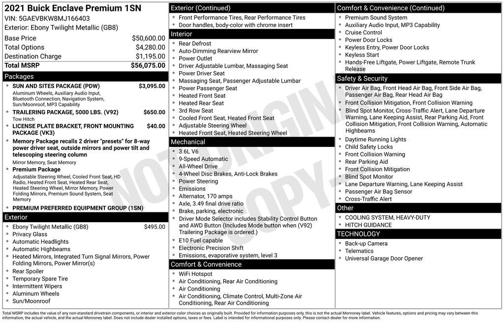 Used 2021 Buick Enclave Premium w/ Sun and Sites Package AWD/4WD image 7