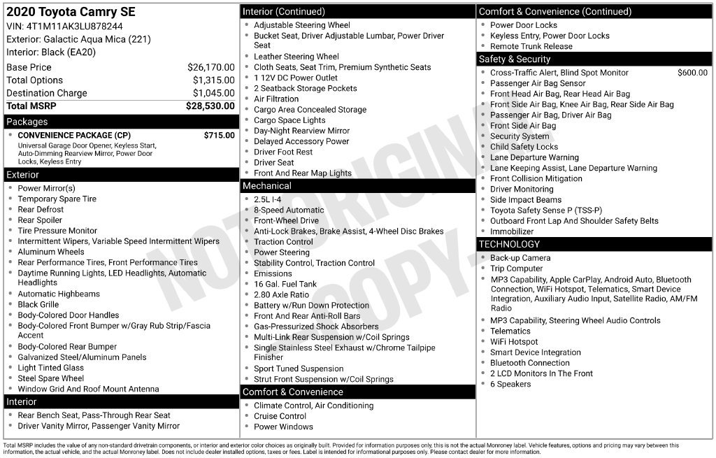Used 2020 Toyota Camry SE w/ Convenience Package FWD image 7