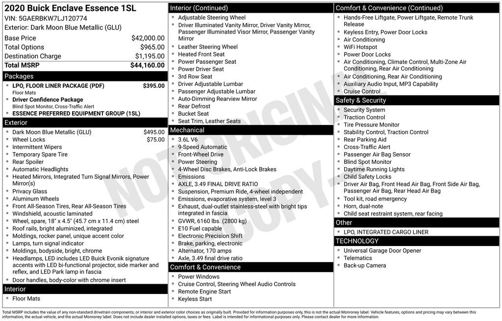 Used 2020 Buick Enclave Essence w/ LPO, Floor Liner Package video 2