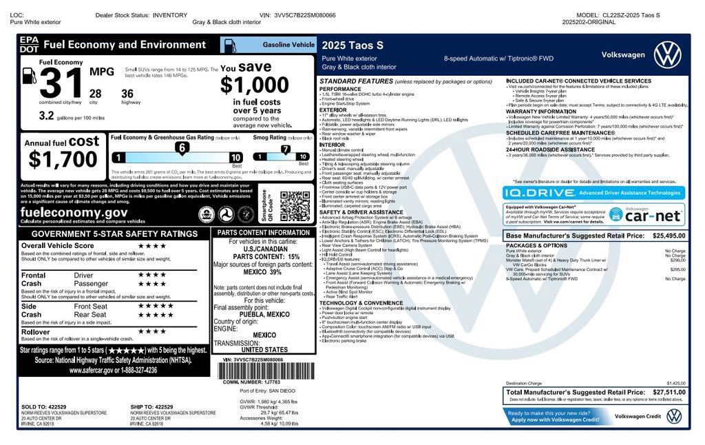 Used 2025 Volkswagen Taos S FWD image 3