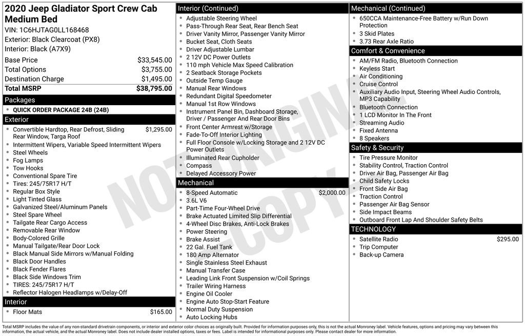 Certified 2020 Jeep Gladiator Sport AWD/4WD image 38