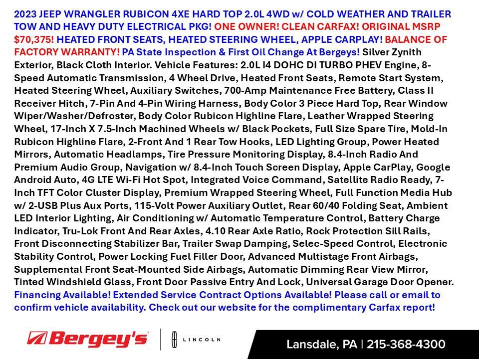 Used 2023 Jeep Wrangler Unlimited Rubicon 4xe w/ Cold Weather Group AWD/4WD image 2