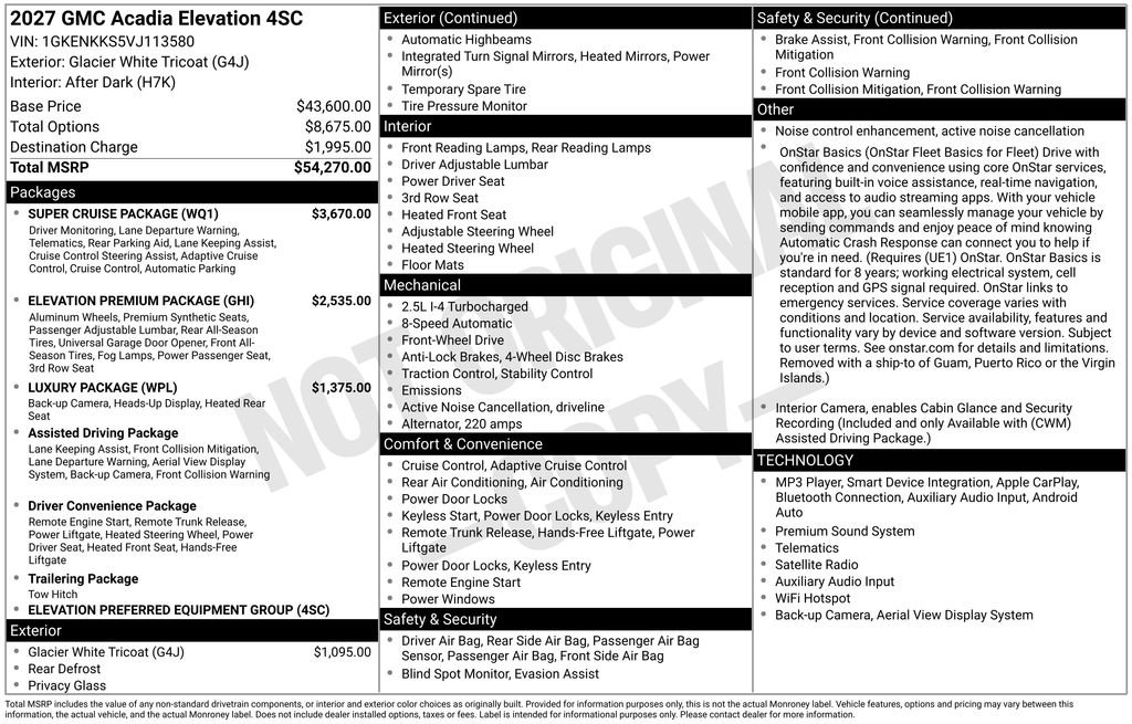 New 2027 GMC Acadia Elevation w/ Super Cruise Package FWD image 5