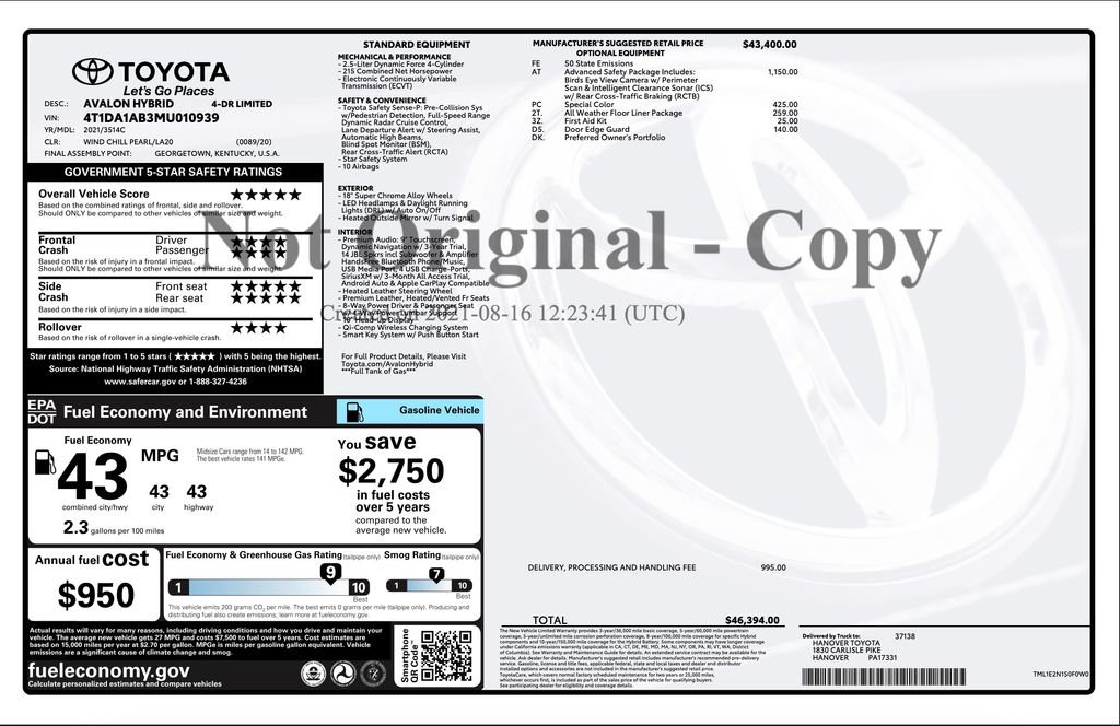 Used 2021 Toyota Avalon Limited w/ Advanced Safety Package FWD image 2