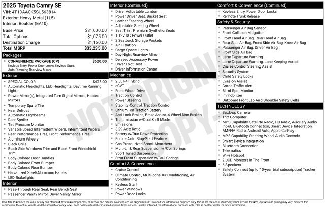 Used 2025 Toyota Camry SE w/ Convenience Package FWD image 15