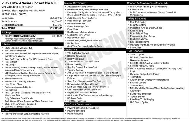 Used 2019 BMW 430i Convertible w/ Convenience Package RWD image 34