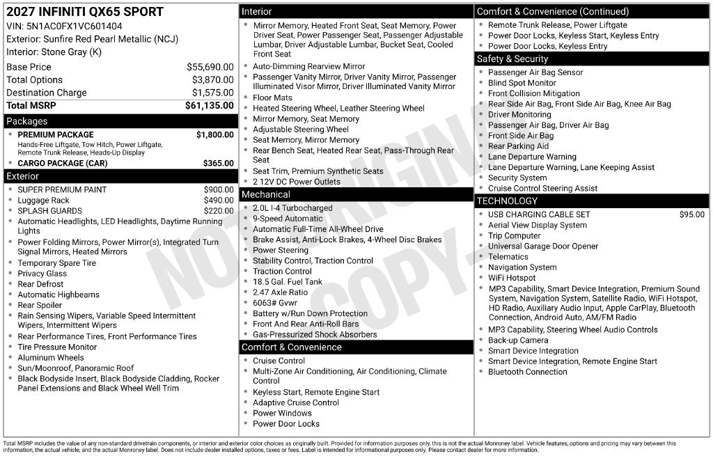 New 2027 INFINITI QX65 Sport w/ Premium Package AWD/4WD image 4
