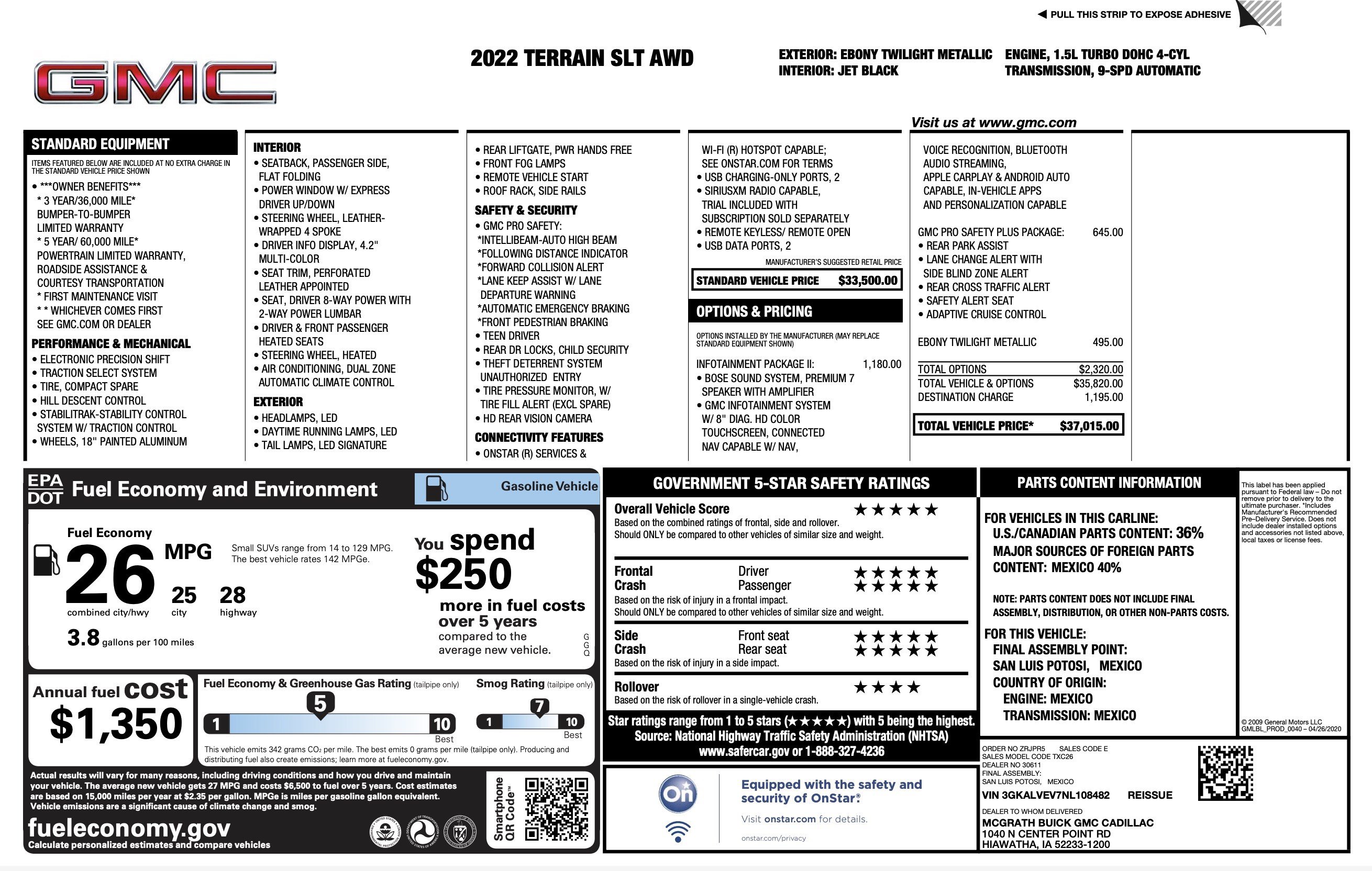 Used 2022 GMC Terrain SLT w/ Infotainment Package II AWD/4WD image 2