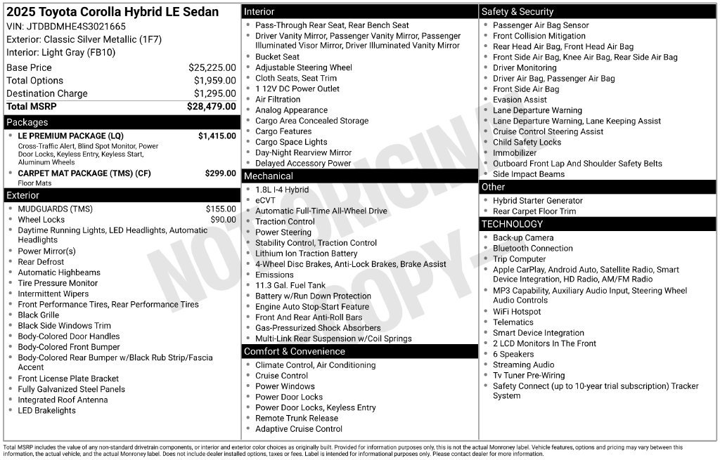 Certified 2025 Toyota Corolla LE w/ LE Premium Package AWD/4WD image 33