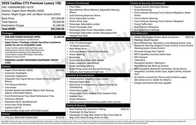 Certified 2025 Cadillac CT5 Premium Luxury w/ Sun And Sound Package RWD image 35
