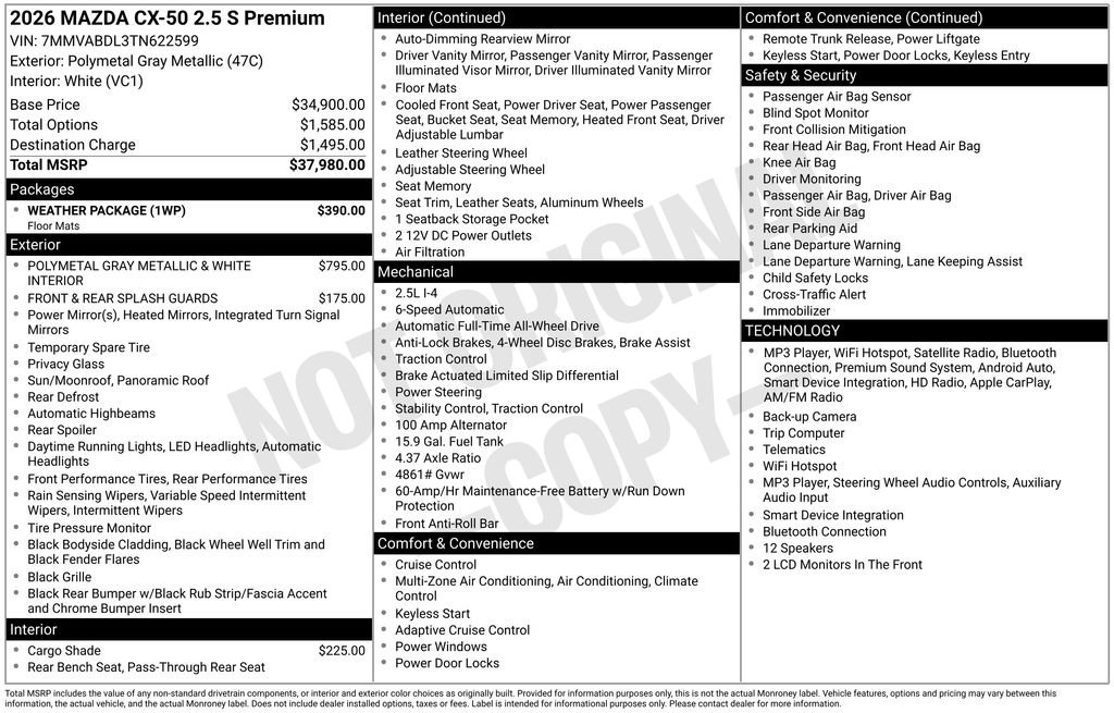 New 2026 MAZDA CX-50 AWD 2.5 S w/ Weather Package image 6