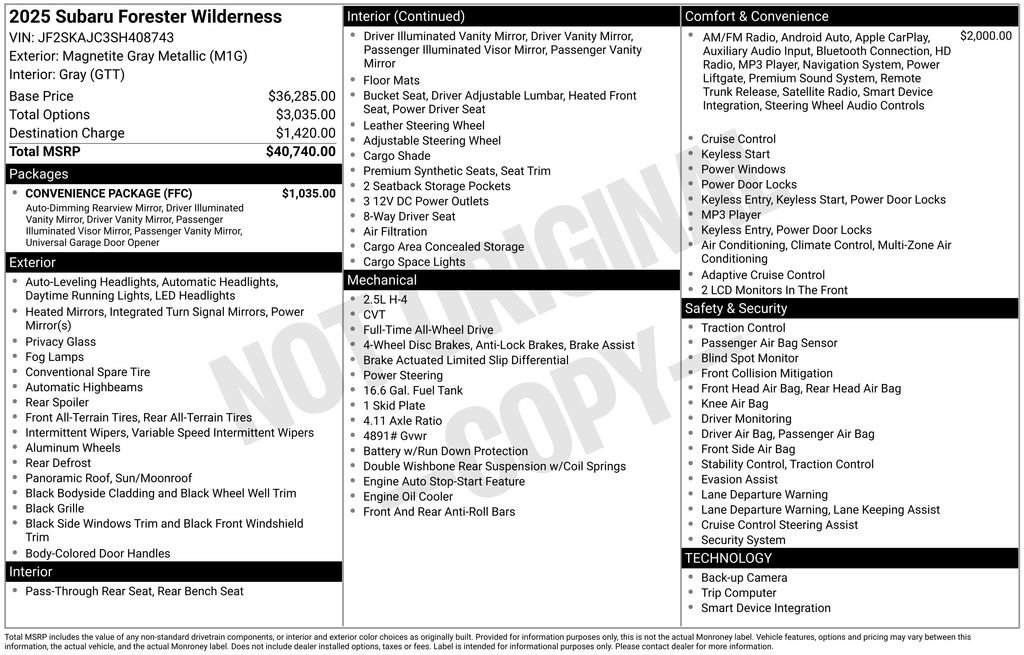 Certified 2025 Subaru Forester Wilderness w/ Convenience Package AWD/4WD image 28