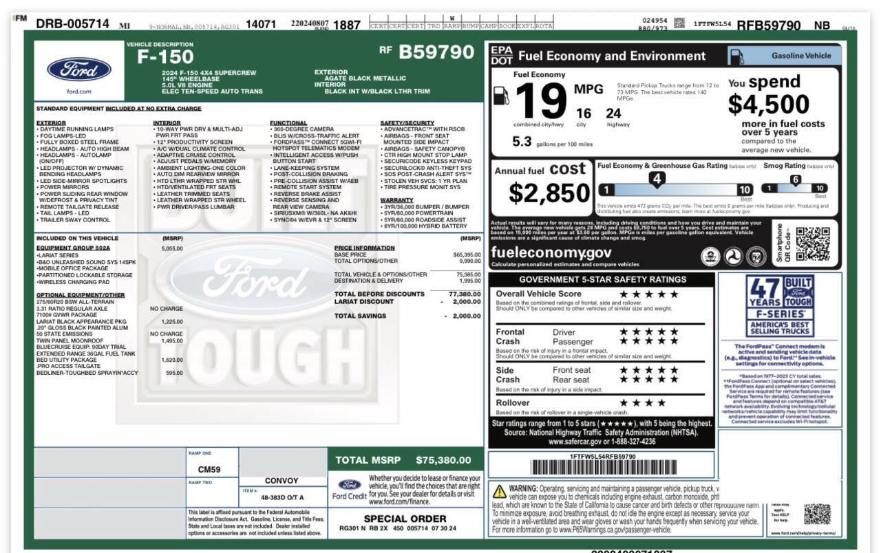 Used 2024 Ford F150 Lariat w/ Equipment Group 502A High AWD/4WD image 2
