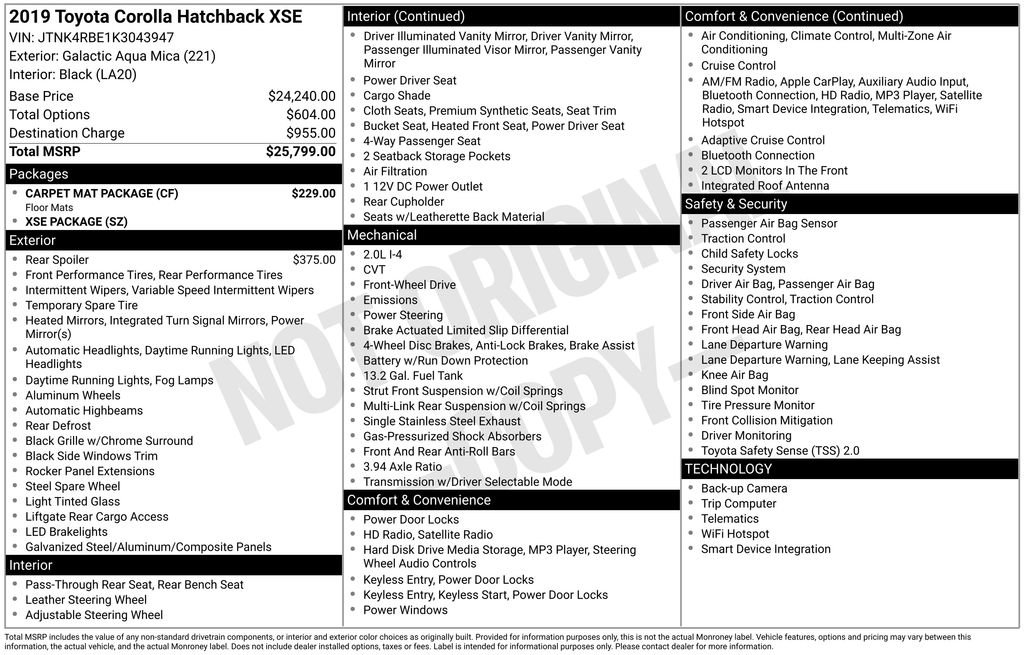 Used 2019 Toyota Corolla XSE w/ Carpet Mat Package image 27