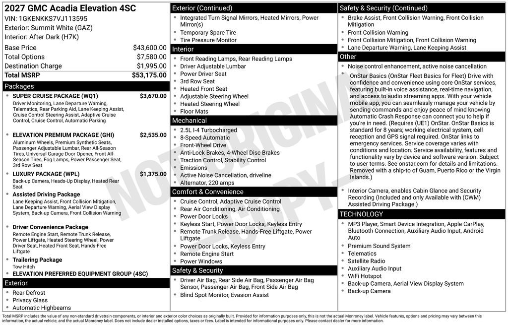 New 2027 GMC Acadia Elevation w/ Super Cruise Package FWD image 5