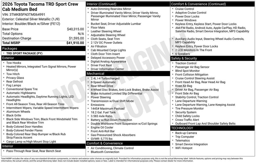 Used 2026 Toyota Tacoma TRD Sport RWD image 6