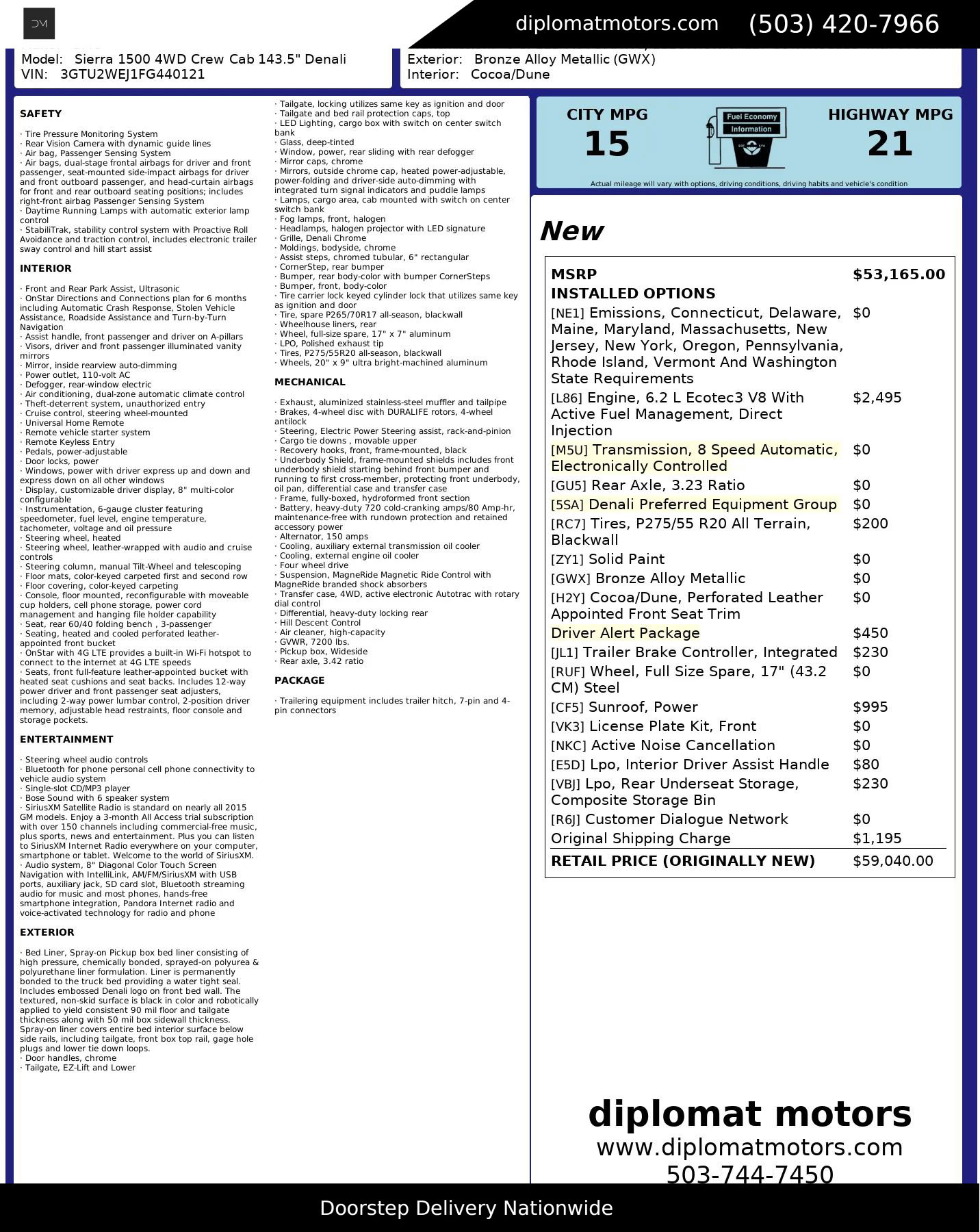 Used 2015 GMC Sierra 1500 Denali w/ Driver Alert Package image 2