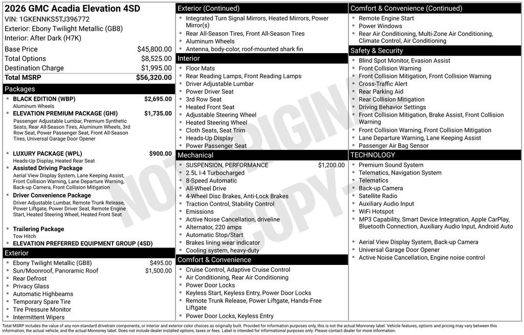 New 2026 GMC Acadia Elevation w/ Black Edition AWD/4WD image 5