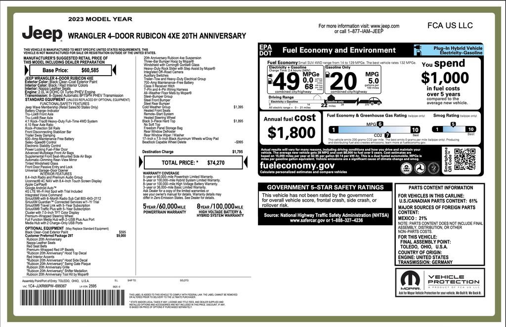 Certified 2023 Jeep Wrangler Unlimited Rubicon 4xe AWD/4WD image 2