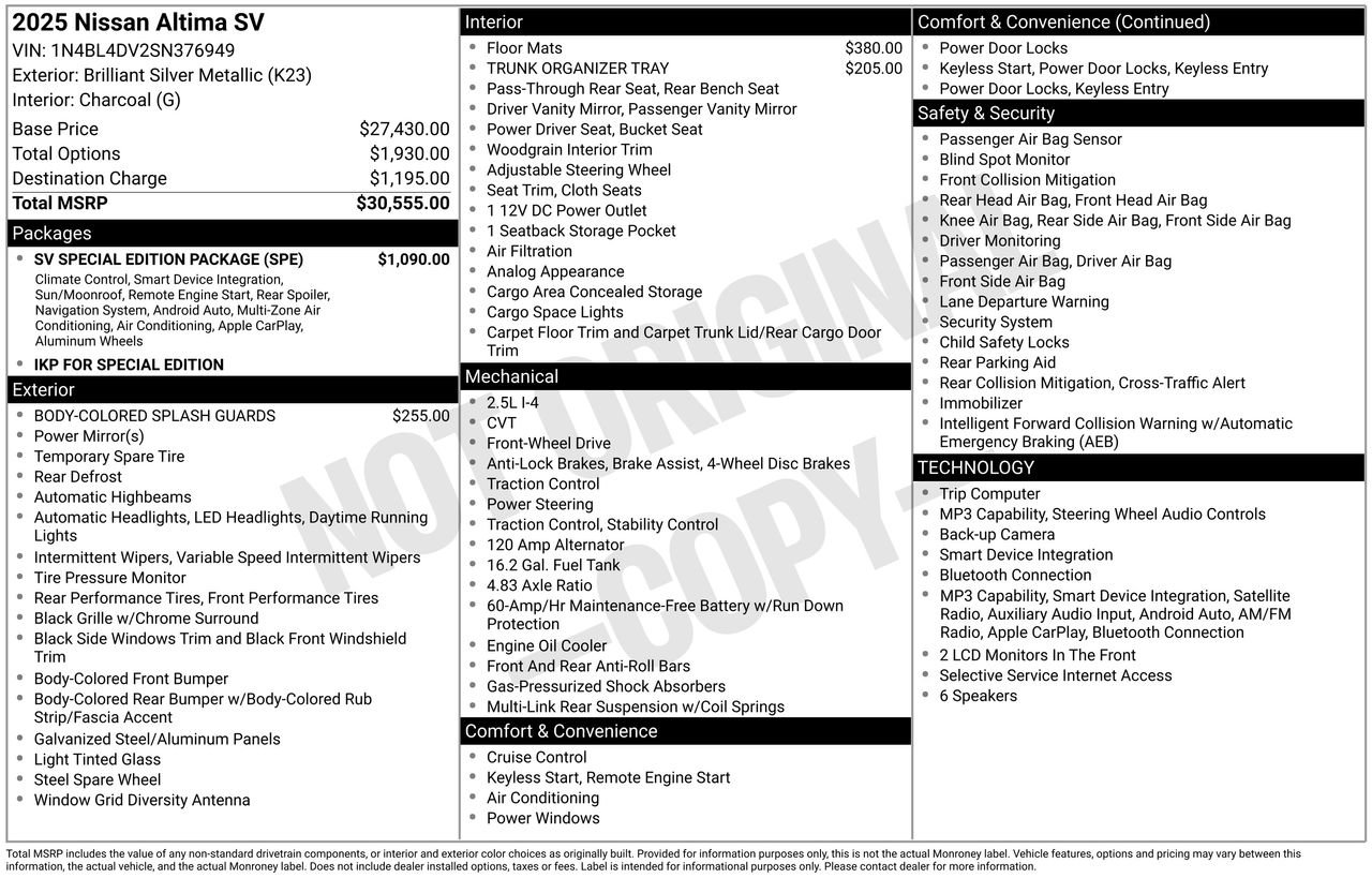 Certified 2025 Nissan Altima 2.5 SV w/ SV Special Edition Package FWD image 32