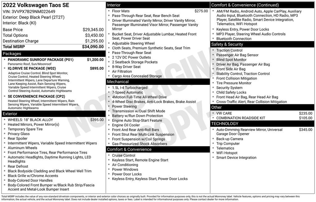 Used 2022 Volkswagen Taos SE w/ Panoramic Sunroof Package image 10